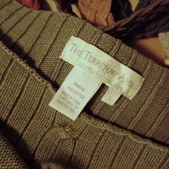 Vintage 100% Cotton Boat Neck Sweater, Dusty Olive Green, Med/Large - Picture 5 of 5